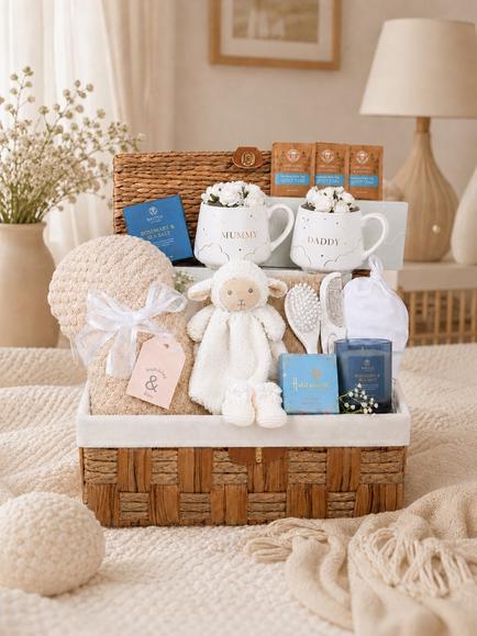 Bumbles & Boo Gorgeous Little Lamb Baby Gift Hamper with Personalised Card - view 2, Caramel/White