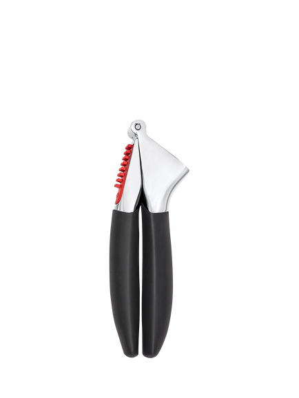 OXO Good Grips Garlic Press with Built-In Cleaner, Black/Silver/Red