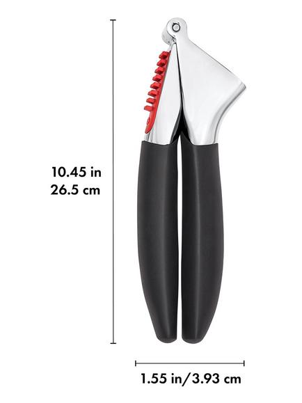 OXO Good Grips Garlic Press with Built-In Cleaner - view 2, Black/Silver/Red