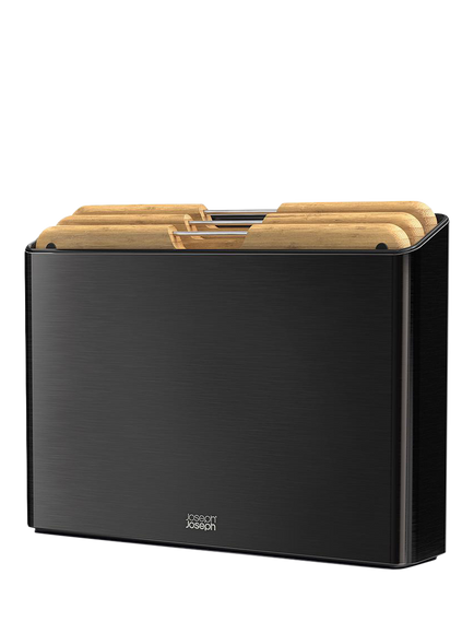 Joseph Joseph Folio Stainless Steel Case with Bamboo Chopping Boards, Black, Black