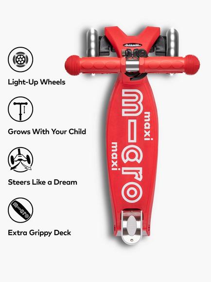 Micro Scooters Maxi Deluxe LED Scooter, Red - view 2, Bright Red