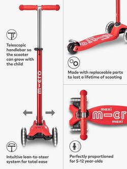 Micro Scooters Maxi Deluxe LED Scooter, Red - view 2, Bright Red
