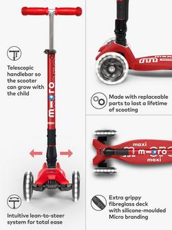 Micro Scooters Maxi Deluxe Foldable LED Scooter, Red - view 2, Bright Red