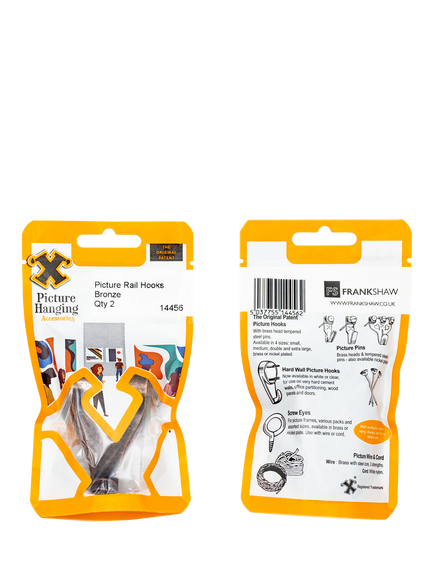 Frank Shaw Picture Rail Hooks, Pack of 2, Bronze - view 2, Bronze