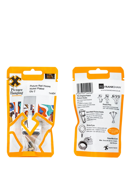 Frank Shaw Picture Rail Hooks, Pack of 2, Nickel Plated - view 2, Np