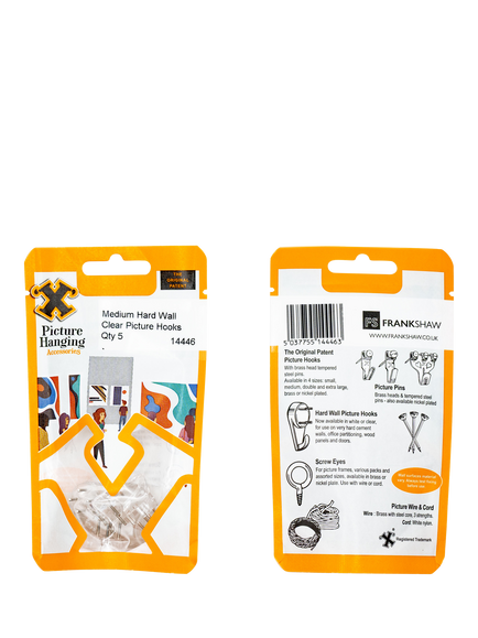Frank Shaw Medium Hard Wall Hooks, Pack of 6, Clear - view 2, Transparent