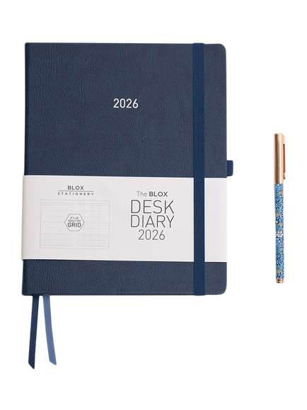 BLOX Stationery Desk Week to View 2026 Diary, Navy, Navy