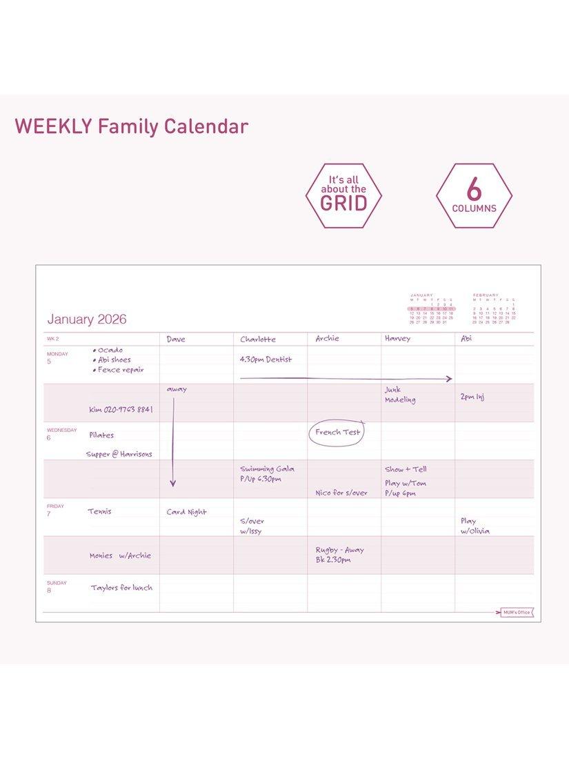 MUM's Office Weekly Family 2026 Calendar, Raspberry