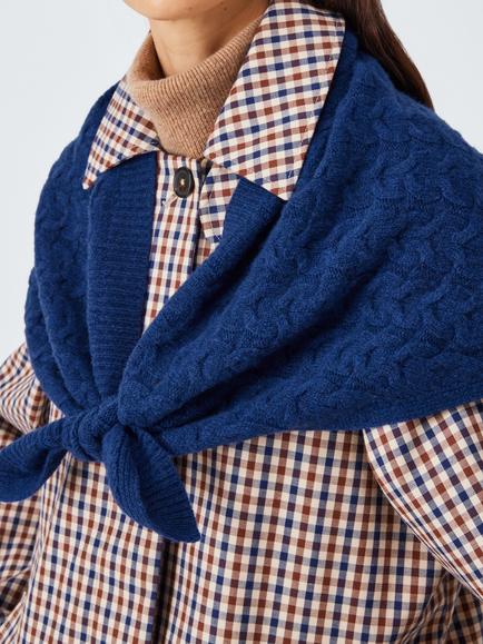 John Lewis Cable Knit Wool Blend Bandana Scarf, Blue