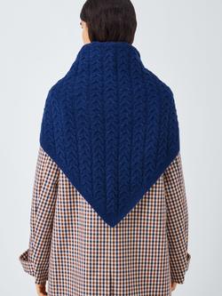 John Lewis Cable Knit Wool Blend Bandana Scarf - view 2, Blue