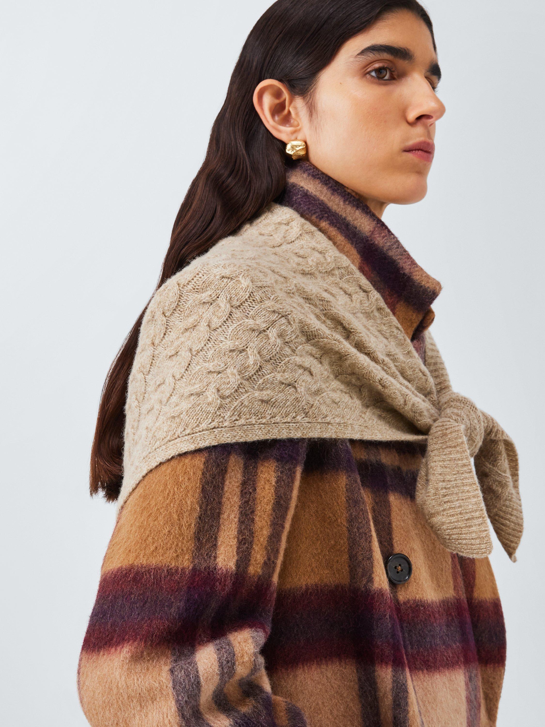 Product image 1 of 6, which shows John Lewis Cable Knit Wool Blend Bandana Scarf, Oatmeal