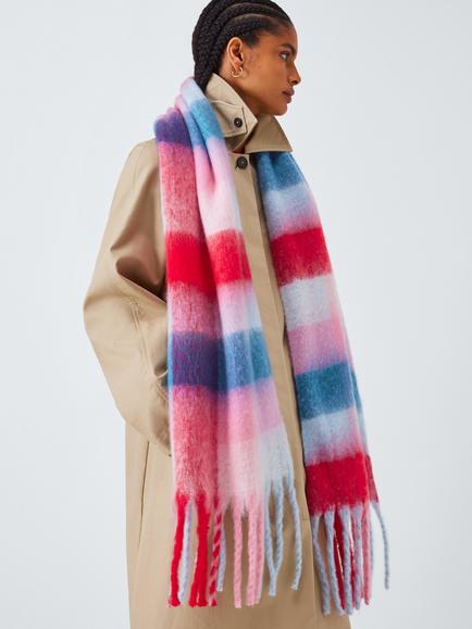 John Lewis Fluffy Check Scarf, Red Multi