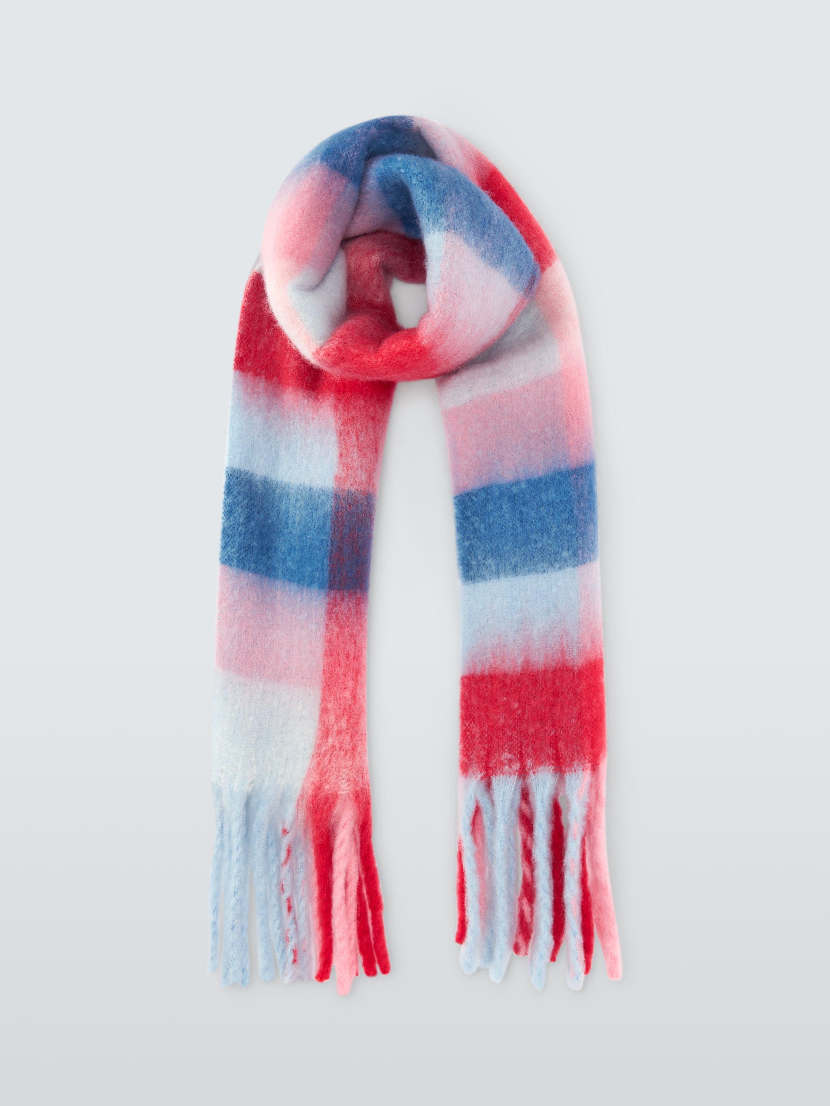 Product image 2 of 5, which shows John Lewis Fluffy Check Scarf, Red Multi