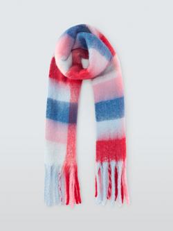 John Lewis Fluffy Check Scarf - view 2, Red Multi