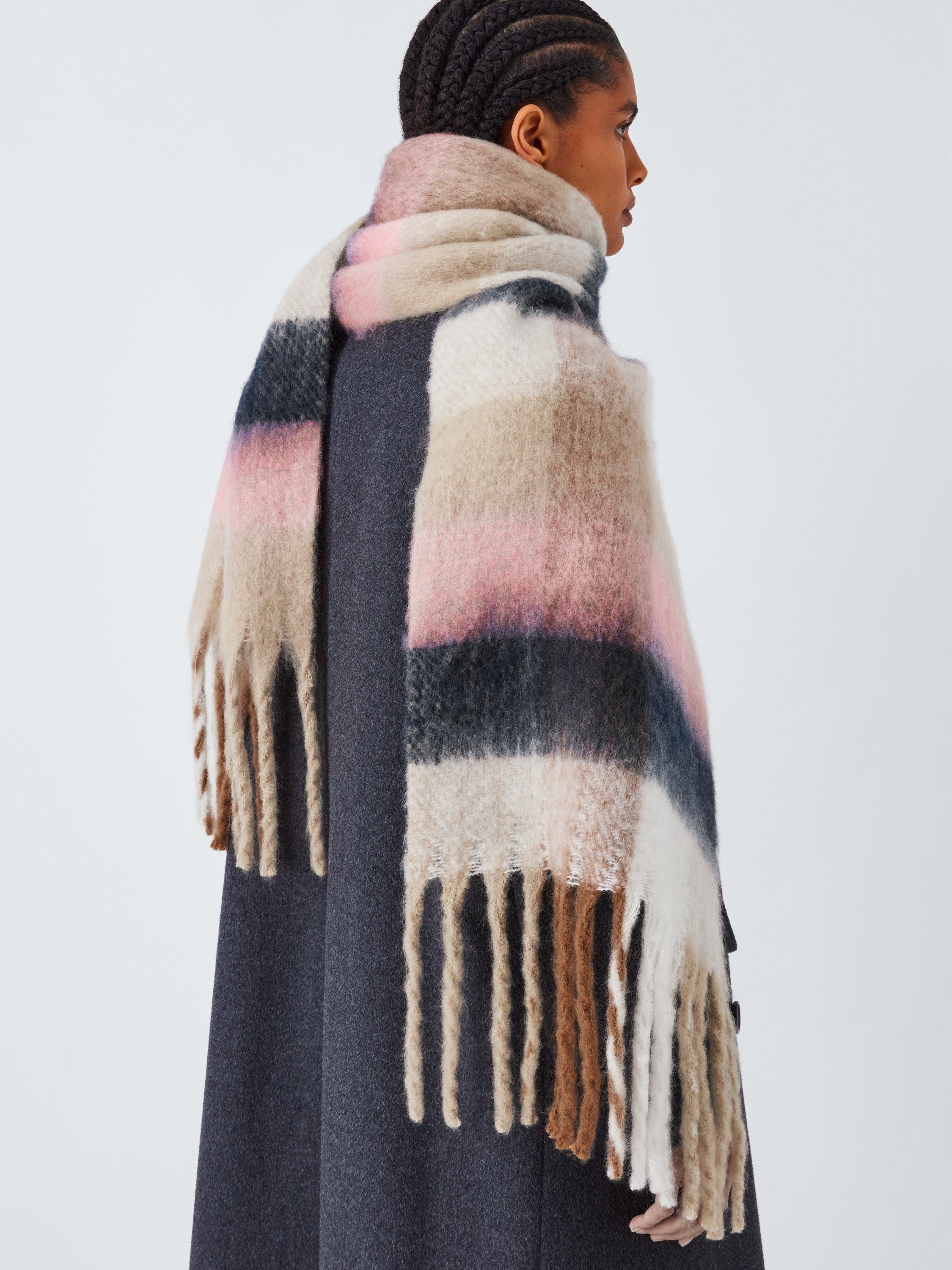 Product image 1 of 5, which shows John Lewis Fluffy Check Scarf, Tan Multi