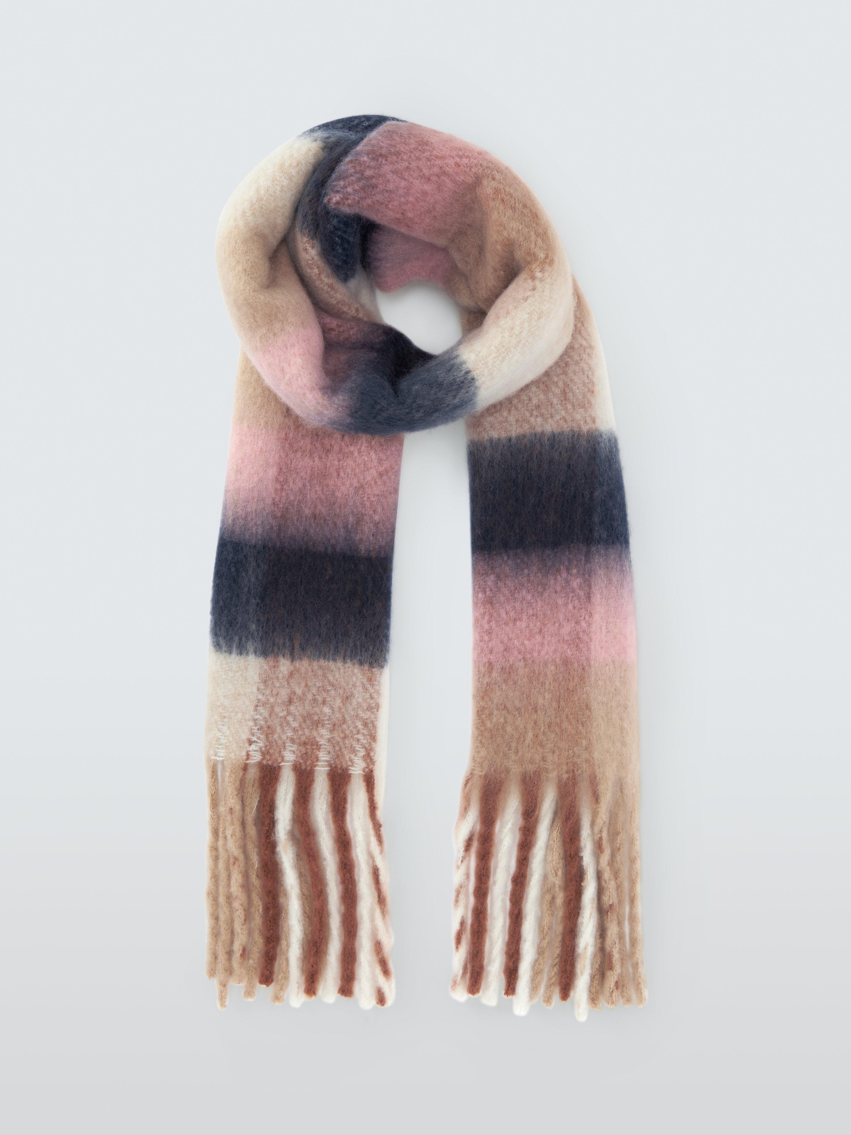 Product image 2 of 5, which shows John Lewis Fluffy Check Scarf, Tan Multi