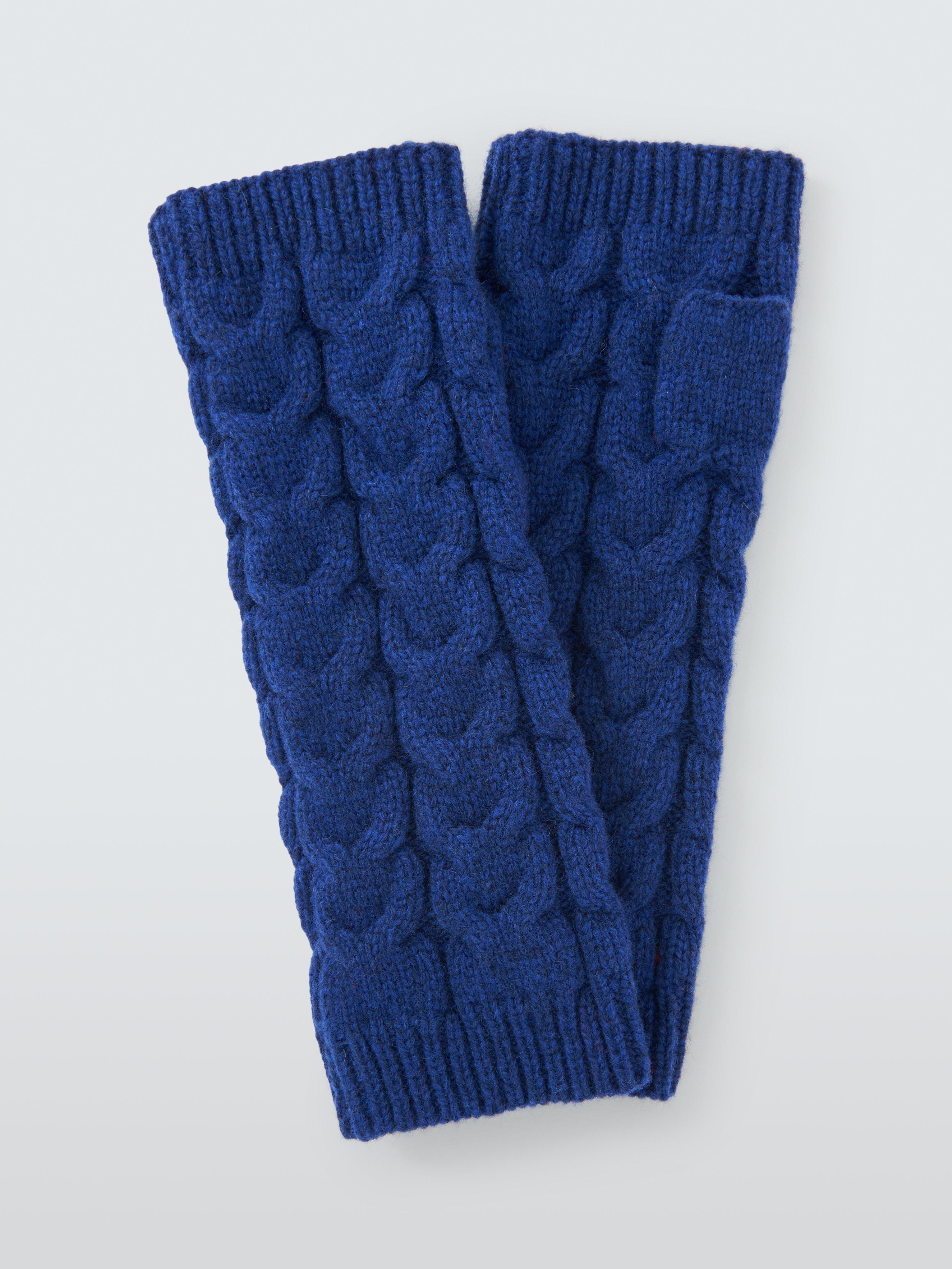 Product image 1 of 2, which shows John Lewis Wool Blend Cable Knit Handwarmers, Blue