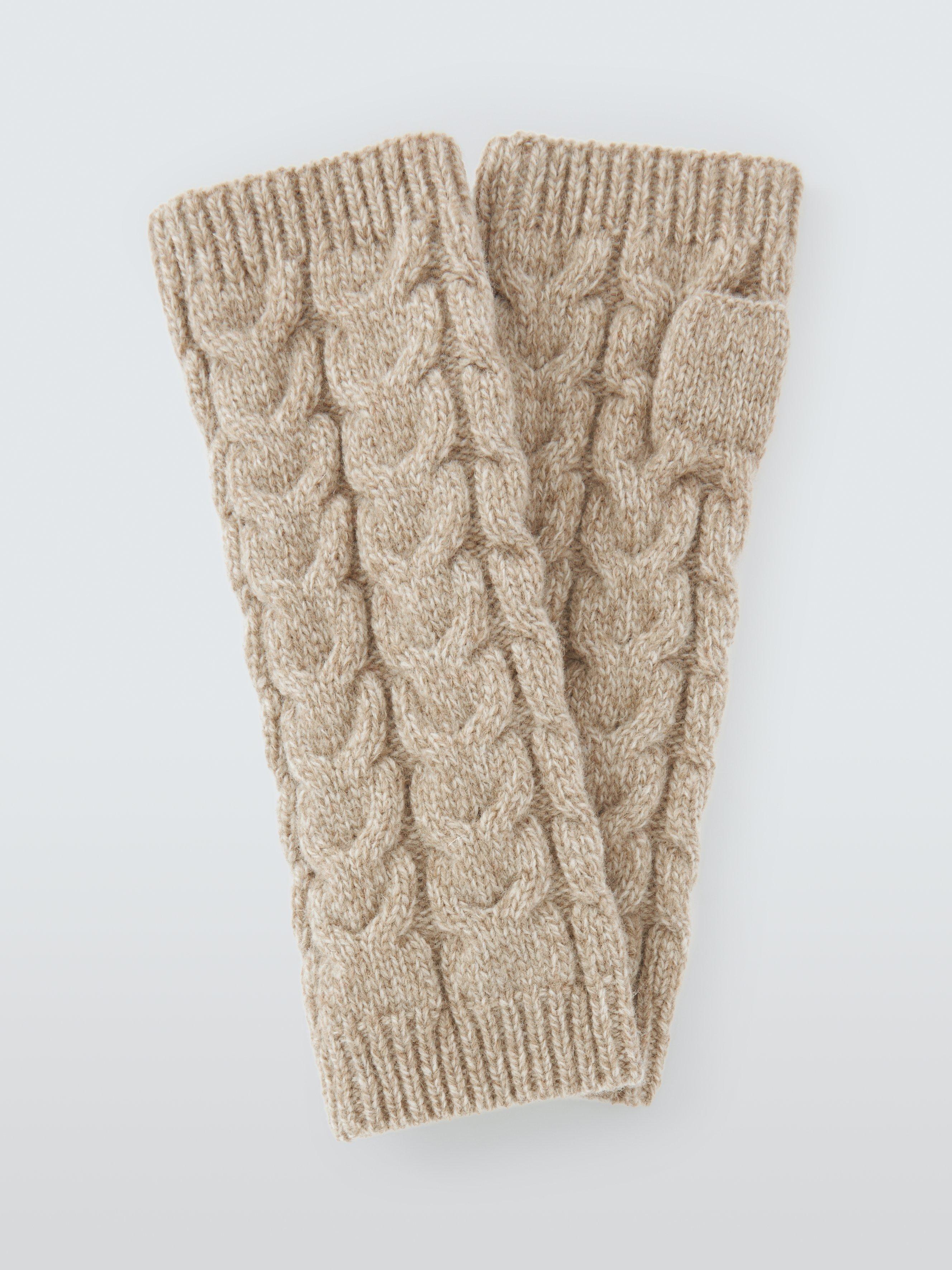 Product image 1 of 2, which shows John Lewis Wool Blend Cable Knit Handwarmers, Oat