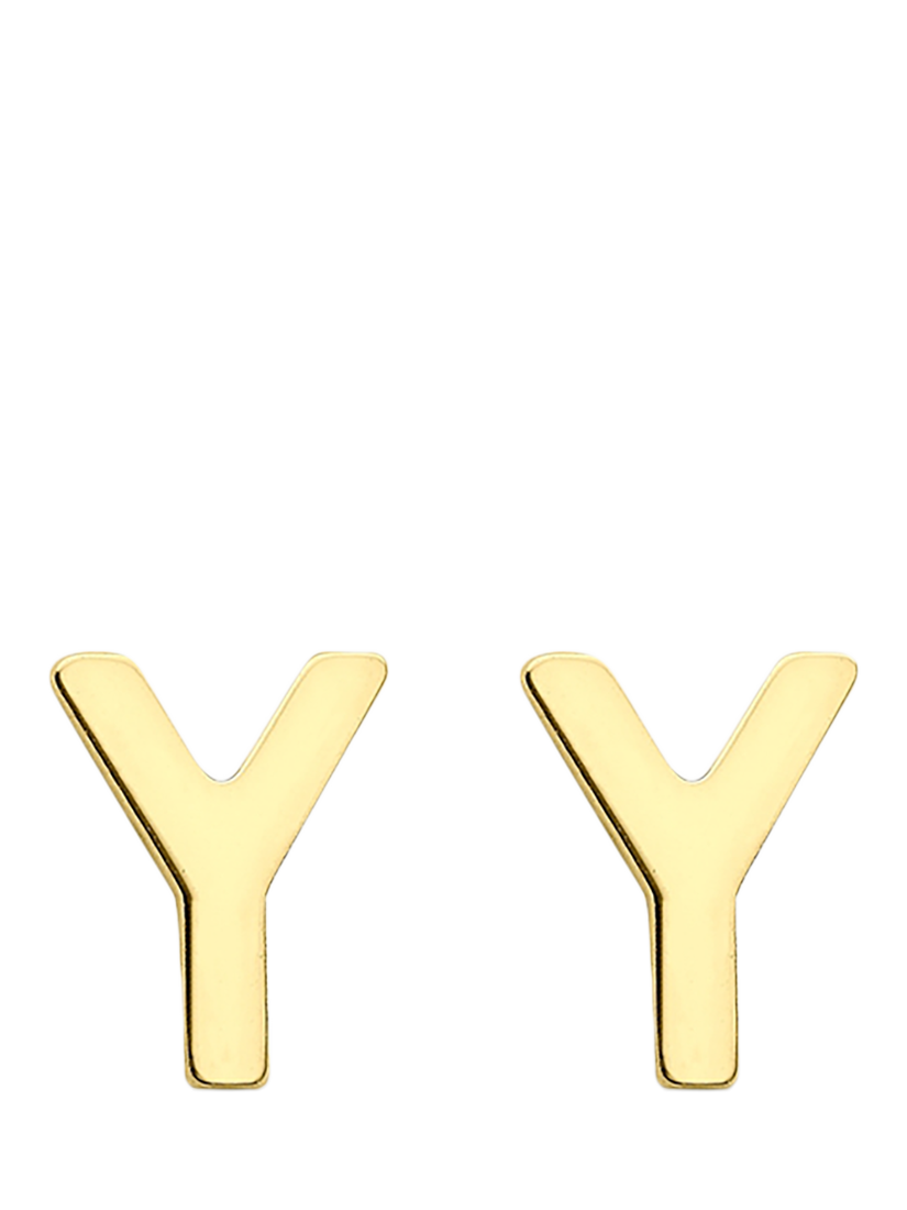 Product image 1 of 4, which shows IBB 9ct Yellow Gold Mini Initial Y Earrings