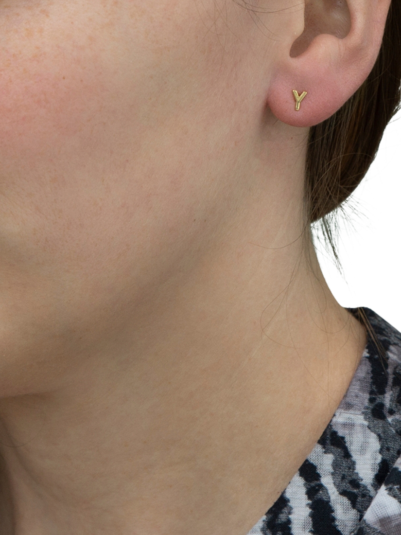 Product image 2 of 4, which shows IBB 9ct Yellow Gold Mini Initial Y Earrings