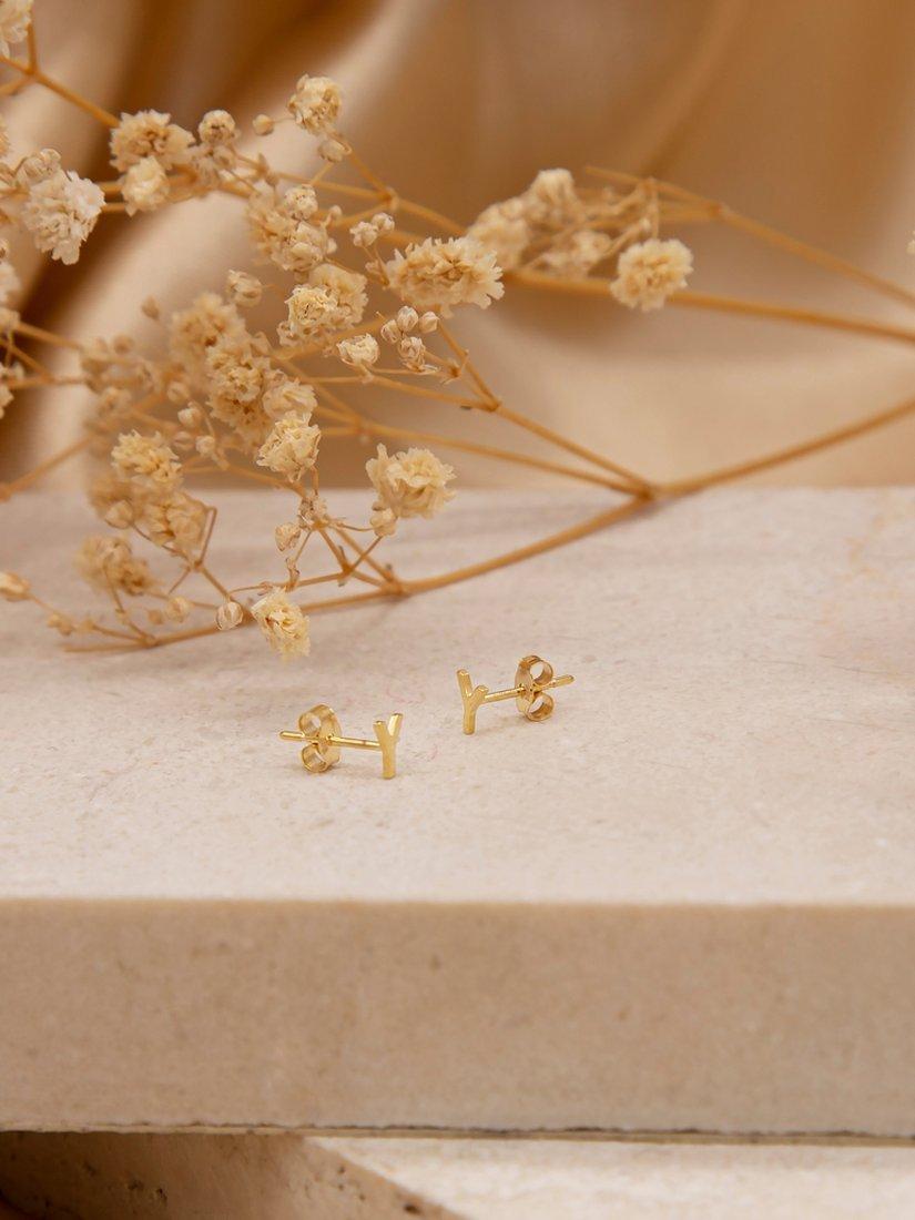 Product image 4 of 4, which shows IBB 9ct Yellow Gold Mini Initial Y Earrings