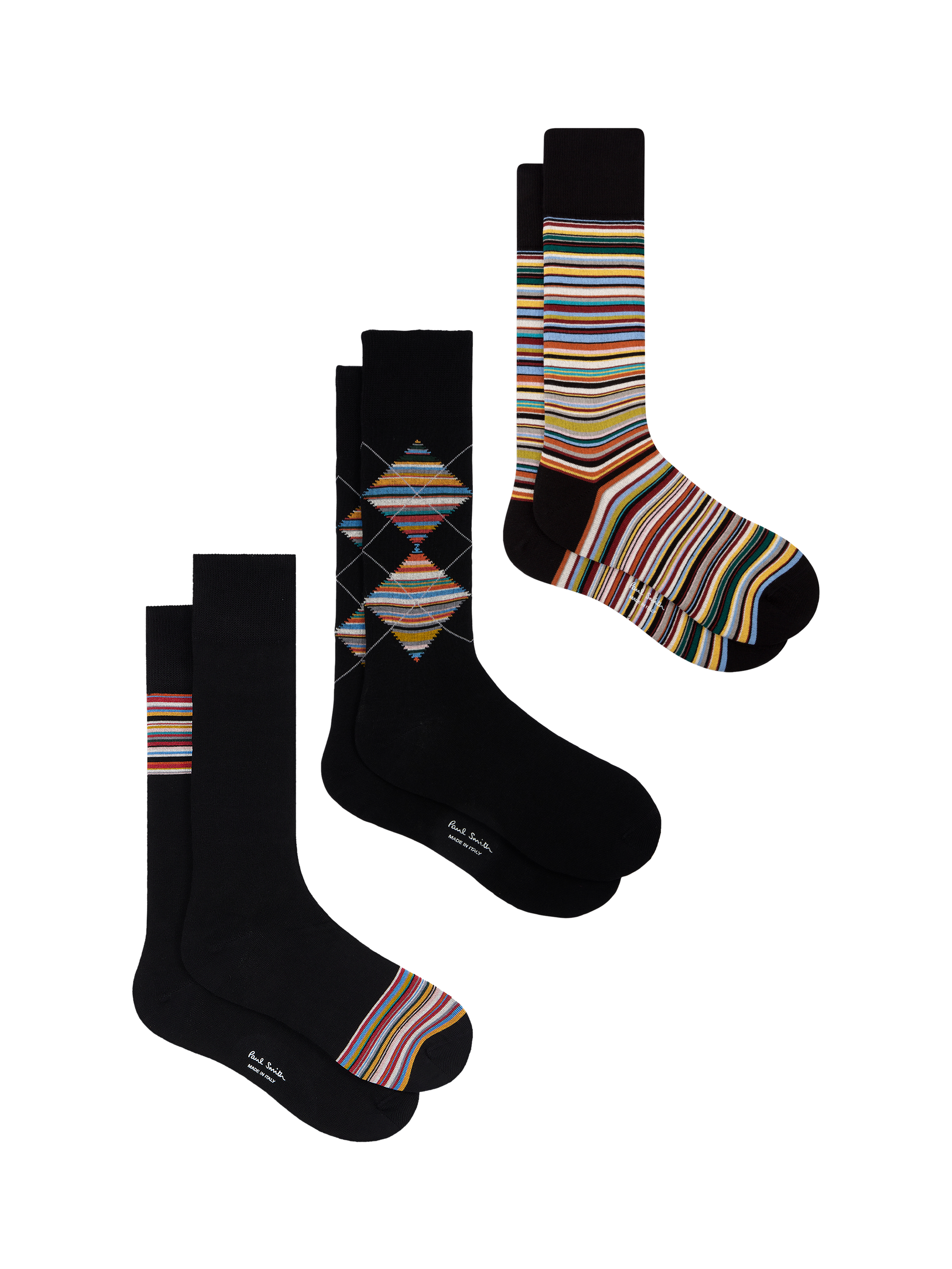 Product image 1 of 4, which shows Paul Smith Patterned Cotton Blend Socks, Pack of 3, Multi Multi