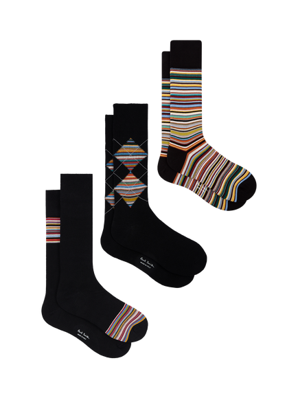 Paul Smith Patterned Cotton Blend Socks, Pack of 3, Multi Multi