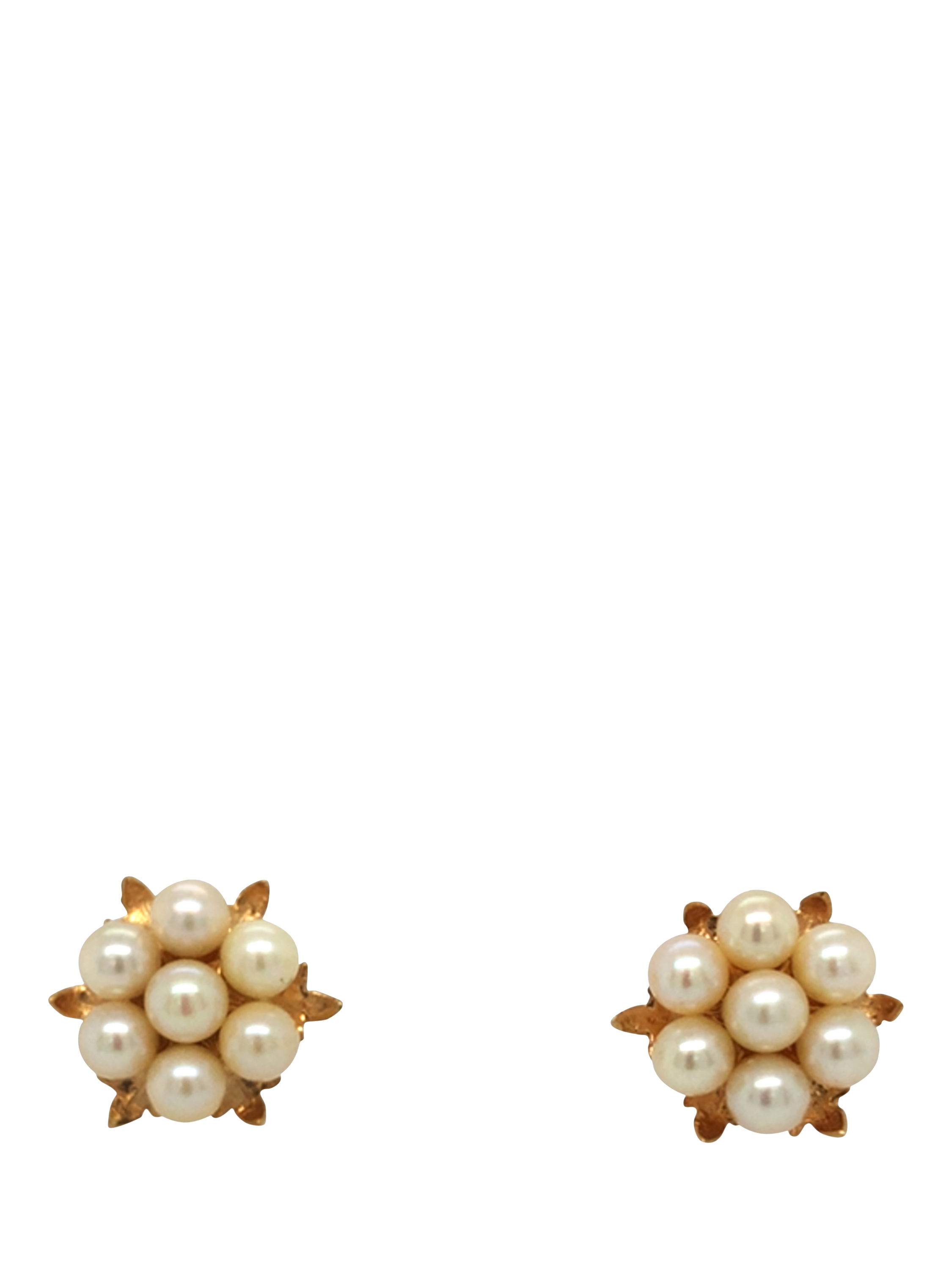 Product image 1 of 4, which shows Pre-loved 9ct Yellow Gold 7-Stone Cultured Pearl Cluster Stud Earrings