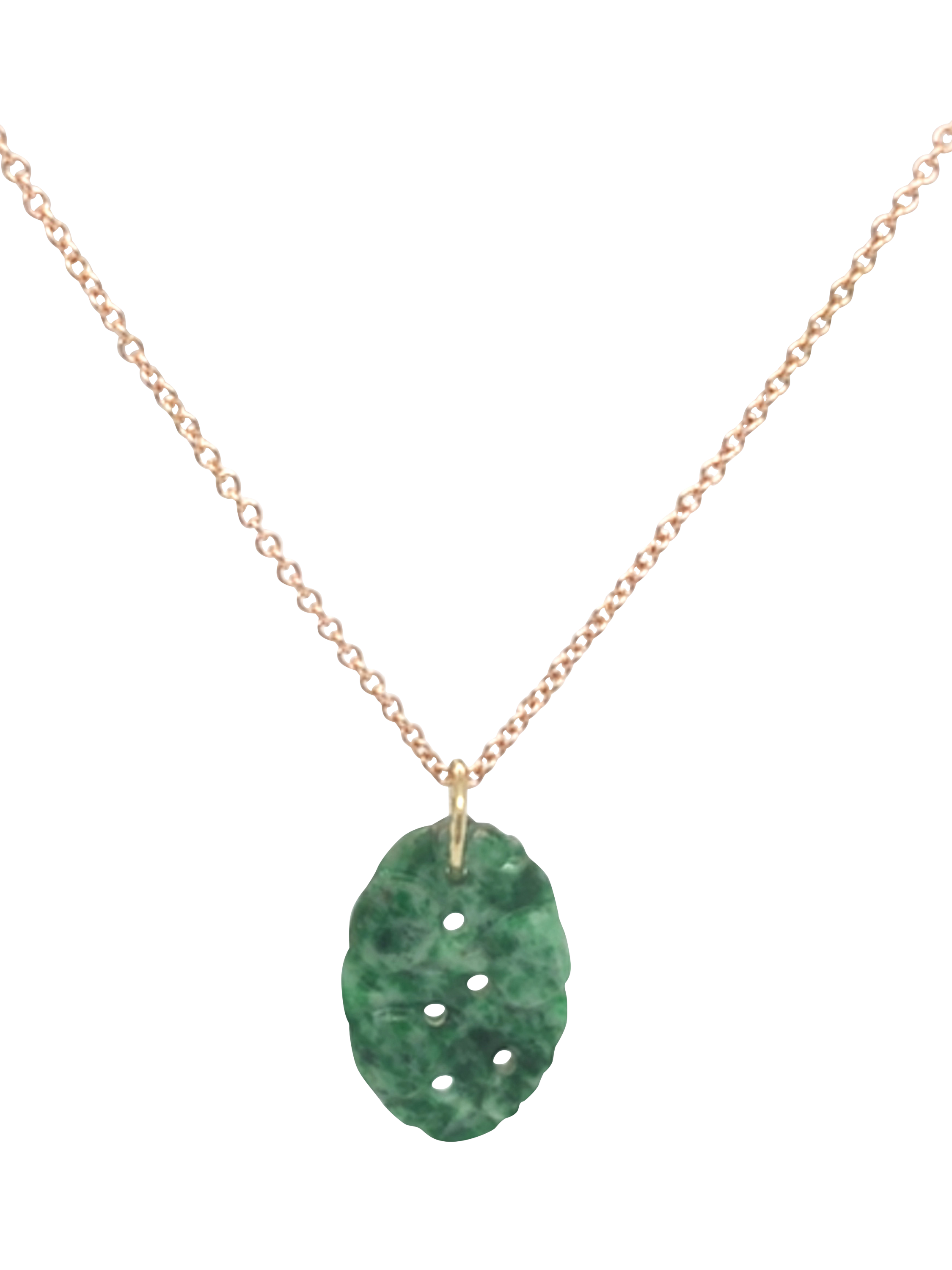 Product image 1 of 4, which shows Pre-loved 9ct Rose Gold Carved Jade Oval Pendant