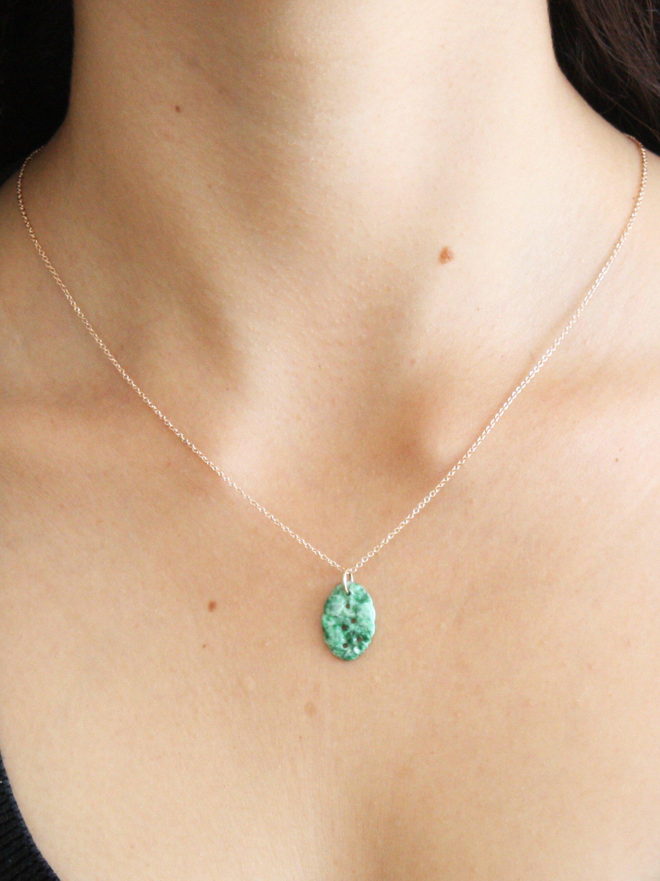 Product image 4 of 4, which shows Pre-loved 9ct Rose Gold Carved Jade Oval Pendant