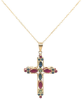 Pre-loved 9ct Yellow Gold Ruby and Sapphire Cross Pendant