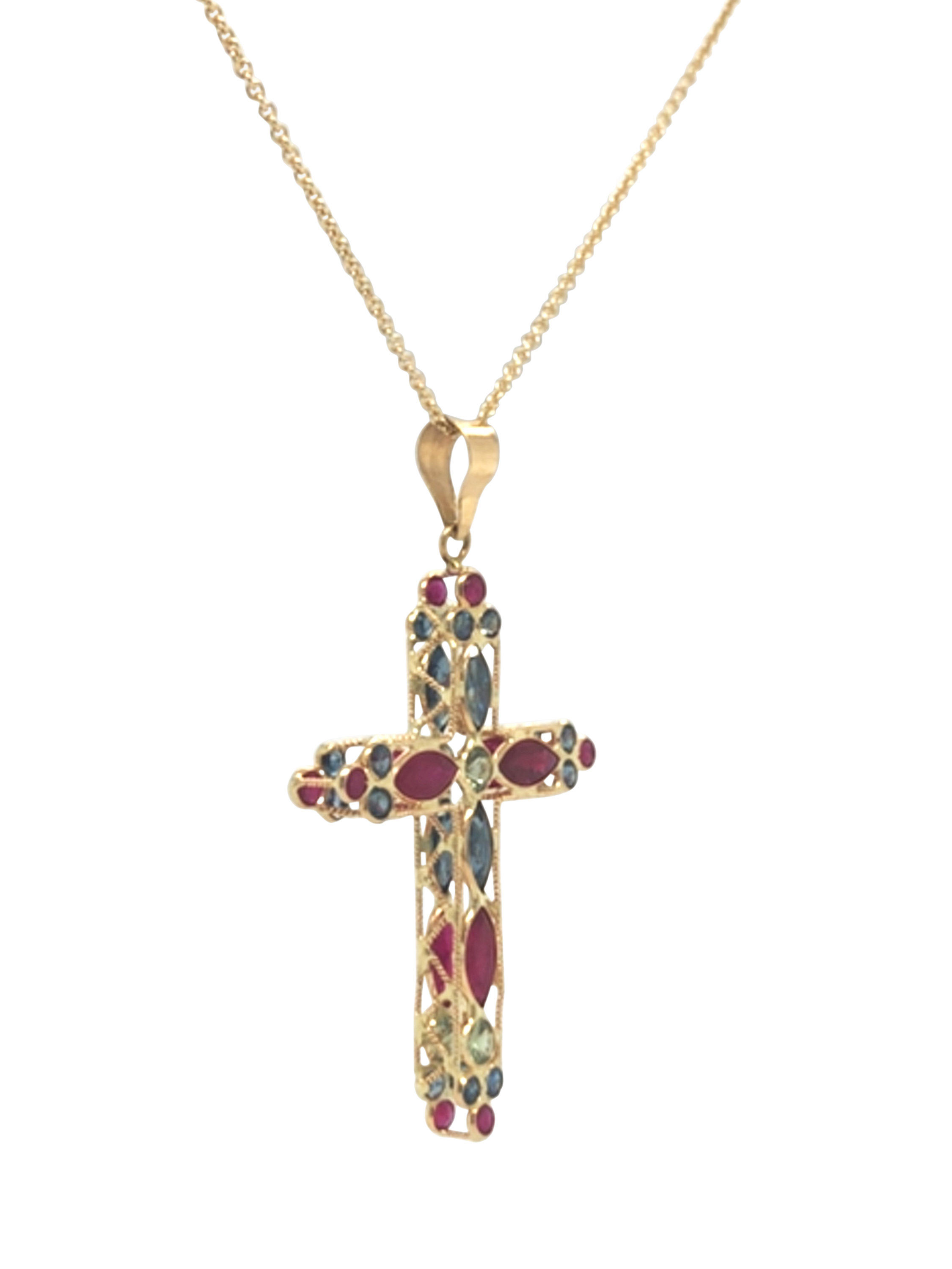 Product image 2 of 5, which shows Pre-loved 9ct Yellow Gold Ruby and Sapphire Cross Pendant