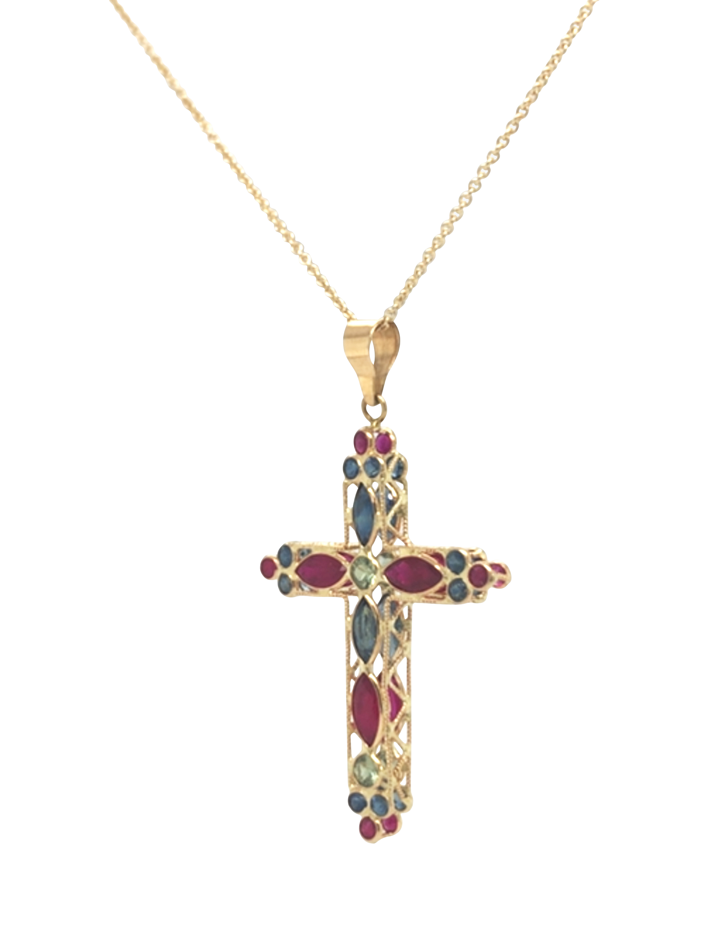 Product image 3 of 5, which shows Pre-loved 9ct Yellow Gold Ruby and Sapphire Cross Pendant