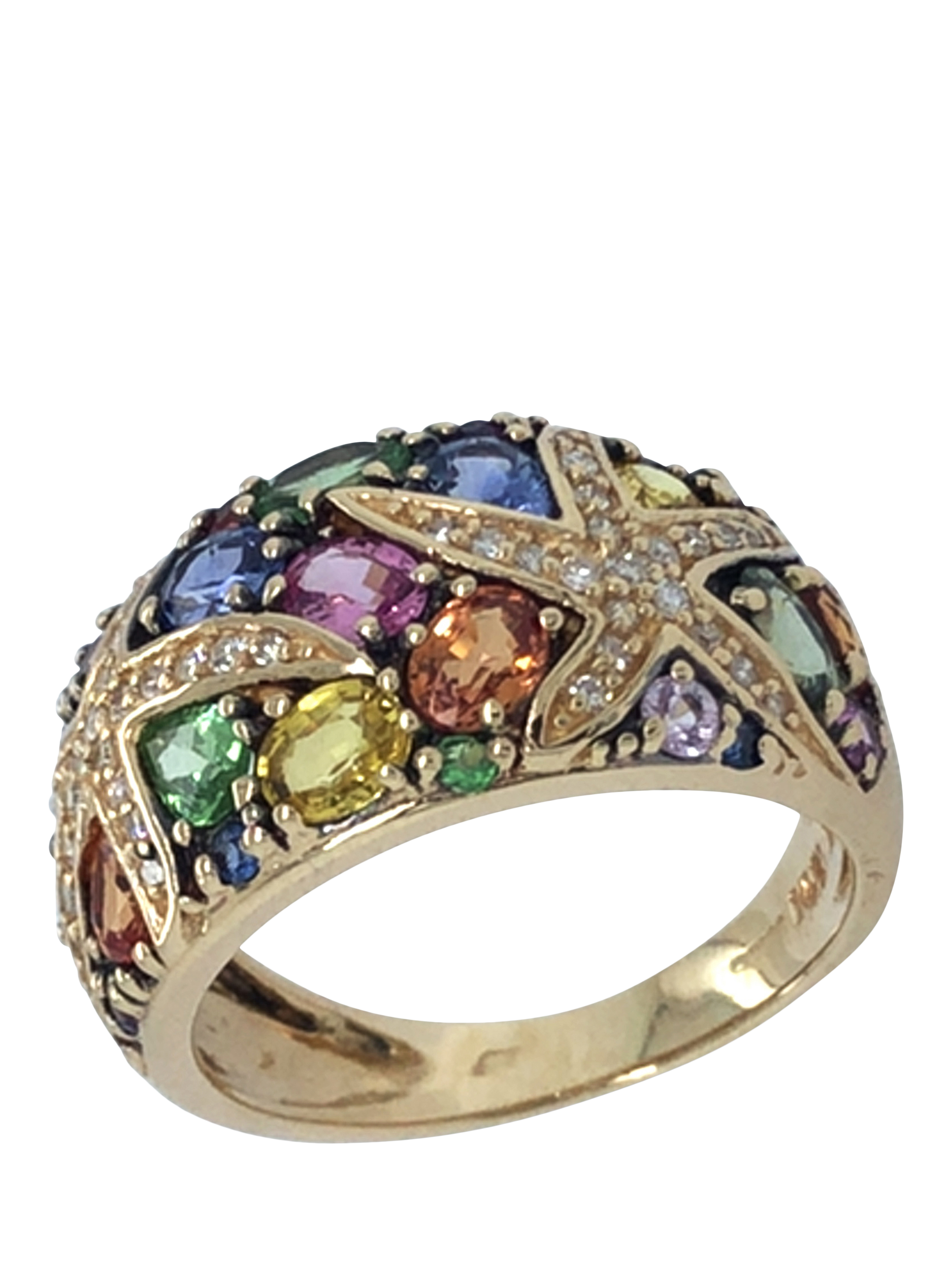 Product image 1 of 5, which shows Pre-loved 14ct Yellow Gold Multi Sapphire and Diamond Ring