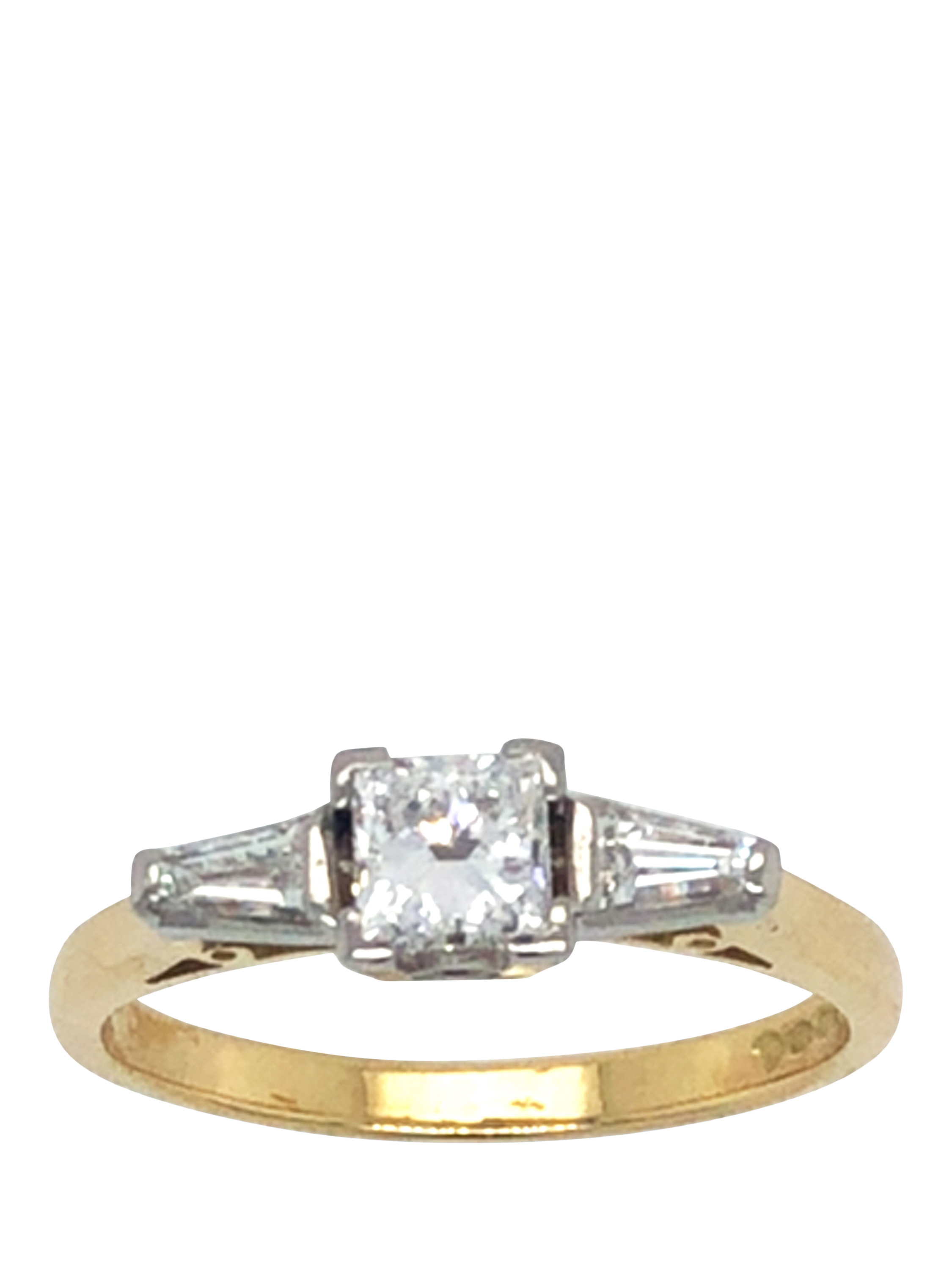 Product image 1 of 4, which shows Pre-loved 18ct Yellow and White Gold 3-Stone Baguette Diamond Princess Ring