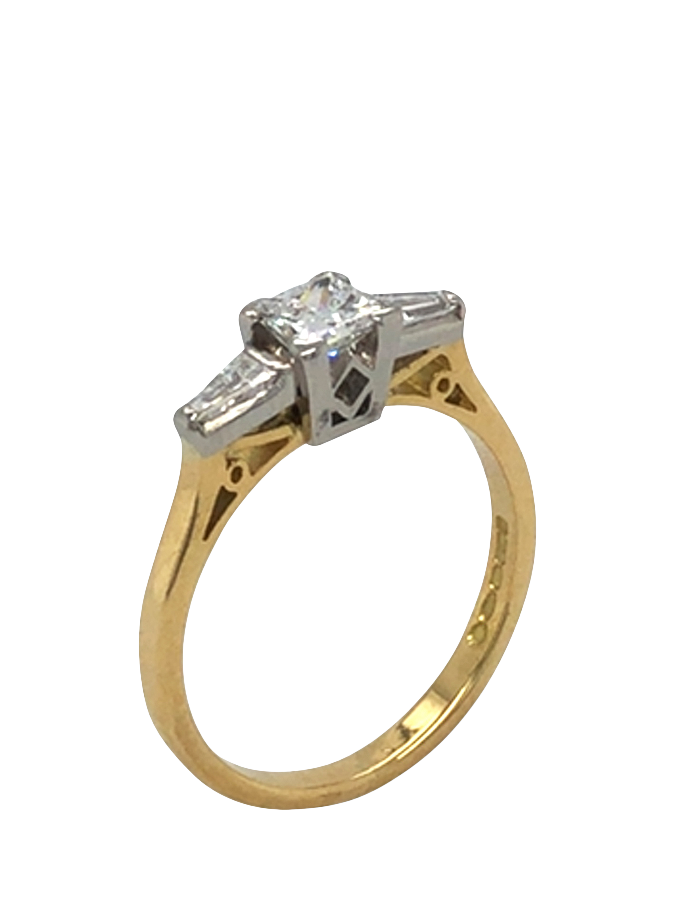 Product image 2 of 4, which shows Pre-loved 18ct Yellow and White Gold 3-Stone Baguette Diamond Princess Ring