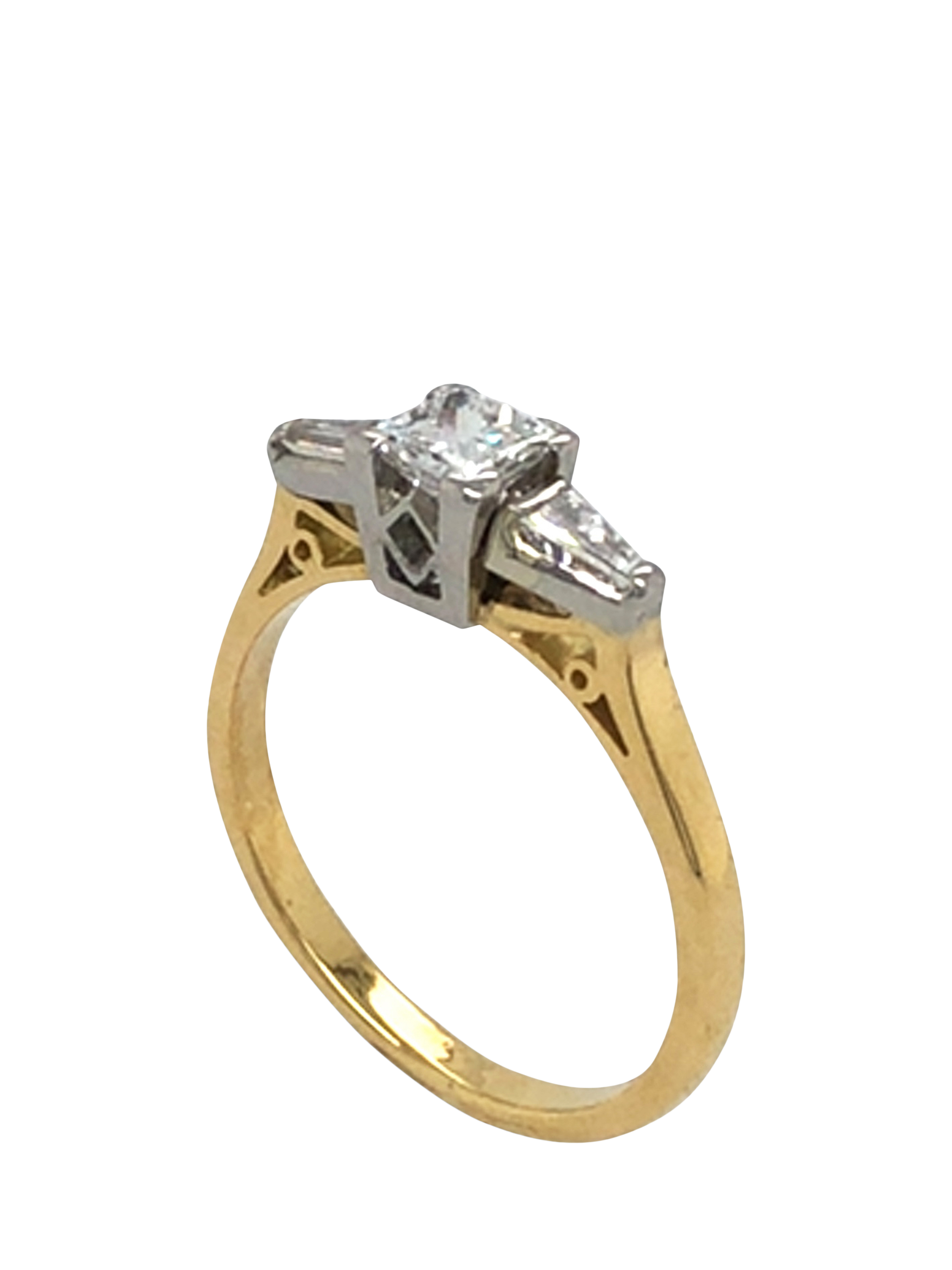 Product image 3 of 4, which shows Pre-loved 18ct Yellow and White Gold 3-Stone Baguette Diamond Princess Ring