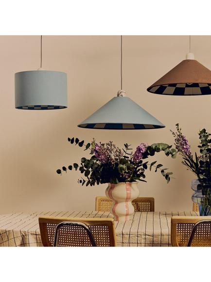 houseof Chequered Drum Canvas Lampshade - view 2, Damson Blue