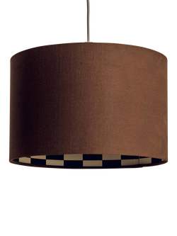 houseof Chequered Drum Canvas Lampshade, Bark Brown