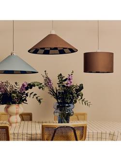 houseof Chequered Drum Canvas Lampshade - view 2, Bark Brown