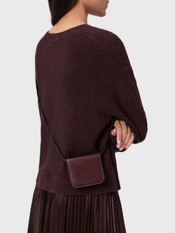 AllSaints Maeve Crossbody Leather Card Holder, Brown - view 2, Brown