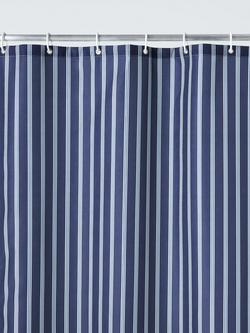 John Lewis Ambleside Stripe Recycled Polyester Shower Curtain, Indigo - view 2, Indigo
