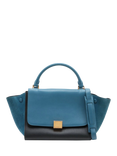 Pre-loved CELINE Trapeze Leather and Suede 2Way Grab Bag, Blue/Black