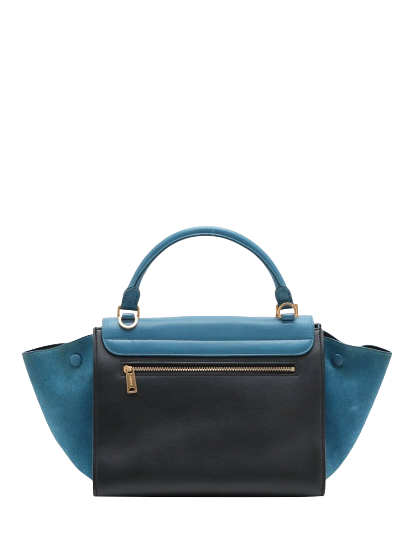 Product image 2 of 10, which shows Pre-loved CELINE Trapeze Leather and Suede 2Way Grab Bag, Blue/Black