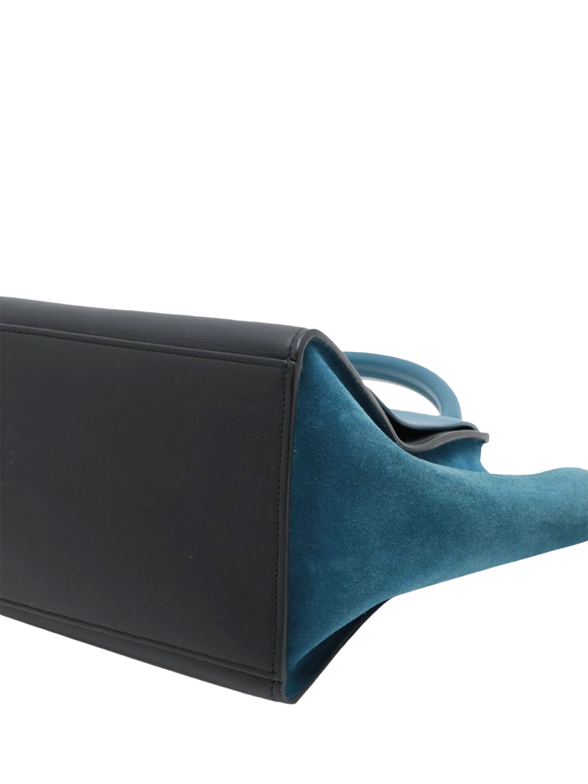 Product image 3 of 10, which shows Pre-loved CELINE Trapeze Leather and Suede 2Way Grab Bag, Blue/Black