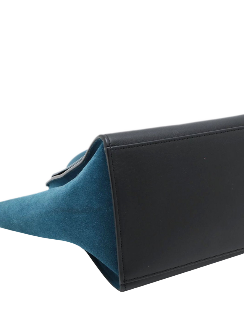 Product image 4 of 10, which shows Pre-loved CELINE Trapeze Leather and Suede 2Way Grab Bag, Blue/Black