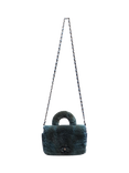 Pre-loved CHANEL 2017 Fur Top Handle Bag, Blue/Green
