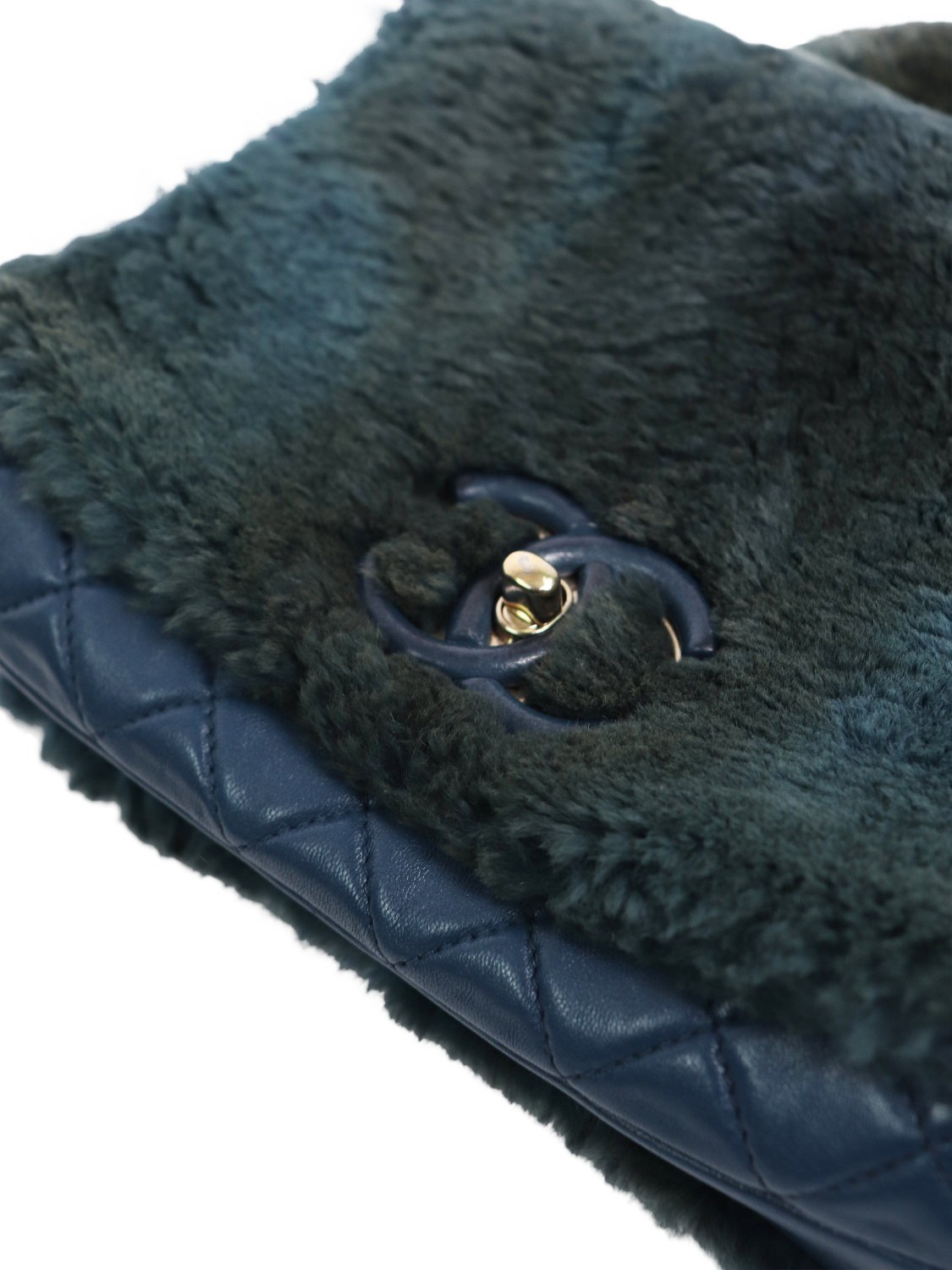 Product image 4 of 8, which shows Pre-loved CHANEL 2017 Fur Top Handle Bag, Blue/Green