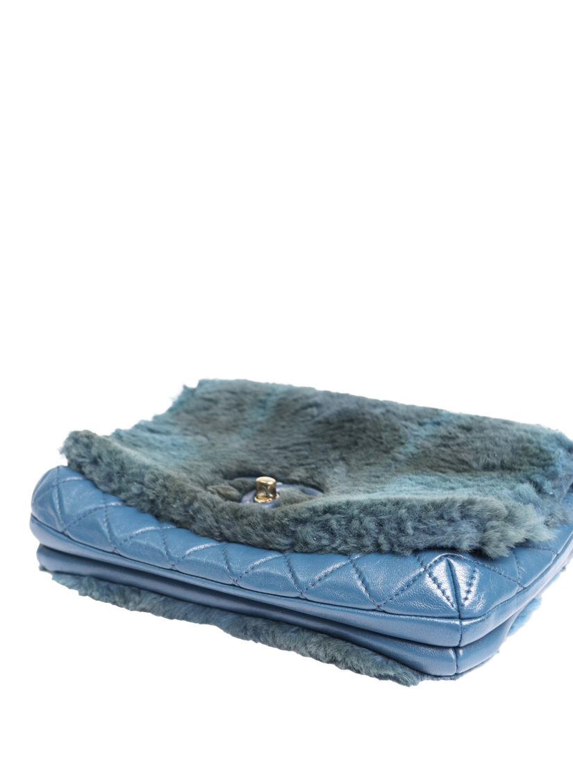 Product image 7 of 8, which shows Pre-loved CHANEL 2017 Fur Top Handle Bag, Blue/Green