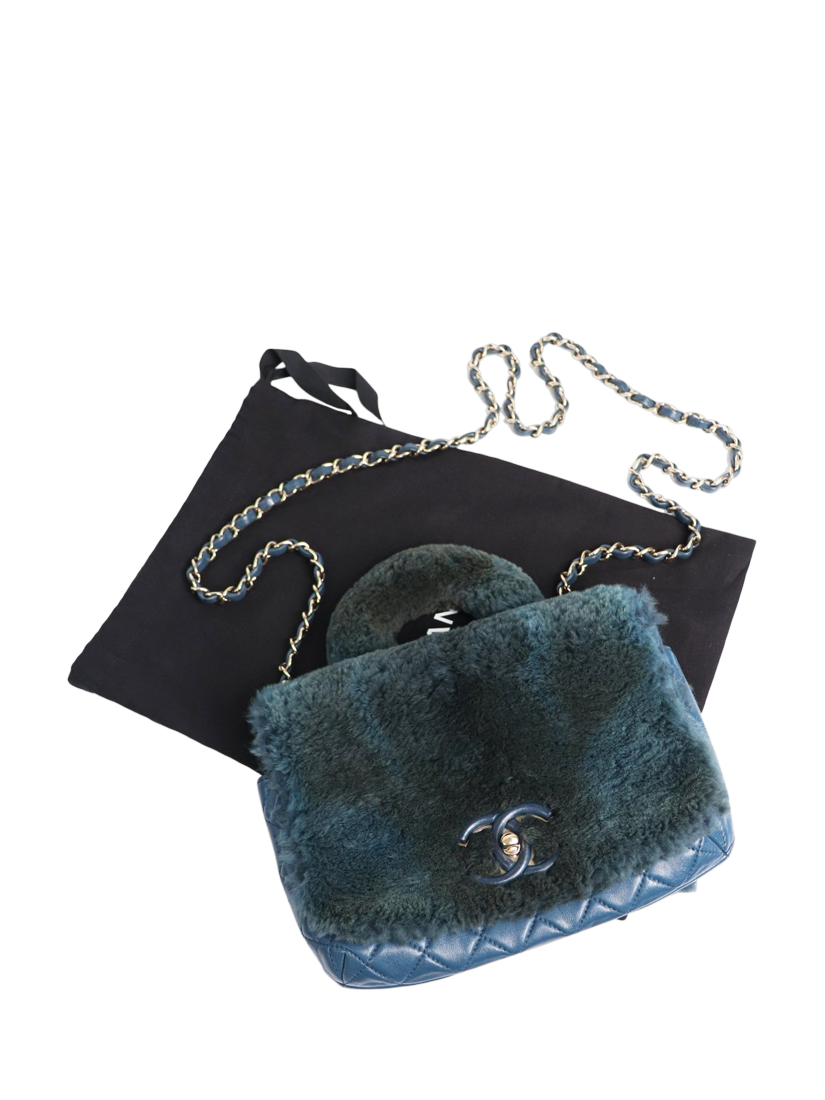 Product image 8 of 8, which shows Pre-loved CHANEL 2017 Fur Top Handle Bag, Blue/Green